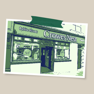 postcard with cartoon image of crowes exterior and green tape
History - Crowes Nest Enniskillen