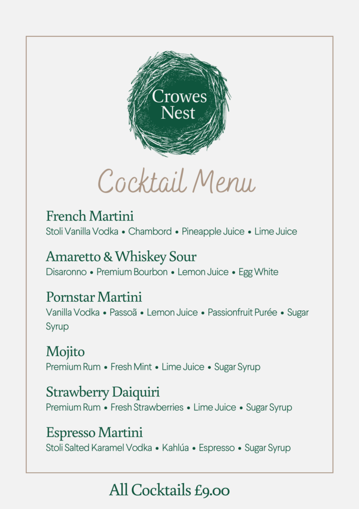 crowes nest cocktail menu
