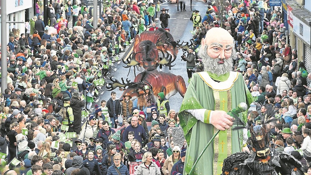 aerial shot of Enniskillen St. Patrick’s Day parade