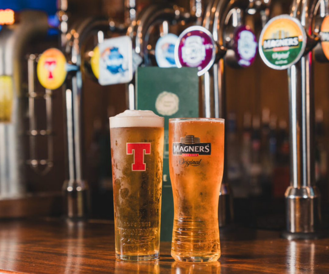 pints of Tennants and Magners on the bar at Crowes Nest Crowes Nest - Local gem Enniskillen - traditional pub enniskillen