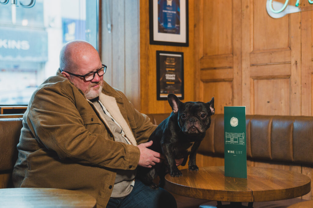 man visiting the Crowes Nest with french bulldog - dog friendly restaurants enniskillen - dog-friendly